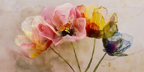 Calming mother day with rhythm of vintage bouquet of tulips flowers painting transform to photograph rustic background wallpaper 