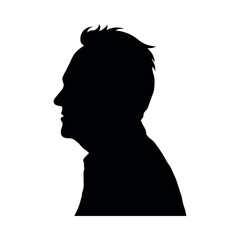 Side profile face portrait middle aged male vector black silhouette.
