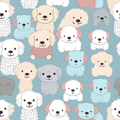 Seamless pattern with cute cartoon poodles. Vector illustration.