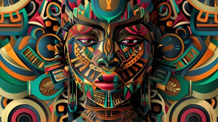 Vibrant Tribal Mask in Abstract Geometric Style