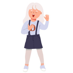 Happy African-American boy, cheerful excited expression on his face, waving. Happy cheerful cheerful black child. Flat vector illustration on white background