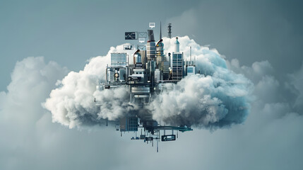 A floating cloud with various technological devices emerging from it. symbolizing global technology. A creative concept for technology education or world technology