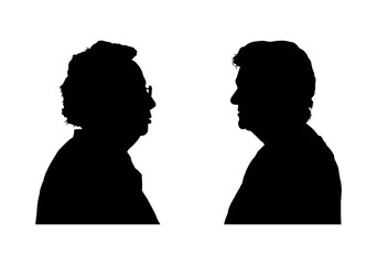 Two women different age face to face side view head shoulders side profile silhouette.