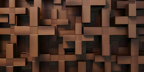 Abstract background of wooden cubes. 3d rendering, 3d illustration.