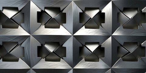 Abstract 3D rendering of metal background with square shapes in black and white colors