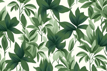 Seamless pattern with green leaves. Hand drawn botanical background.