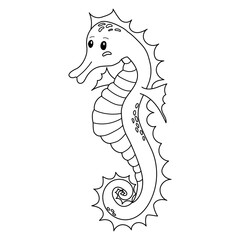 Outline seahorse illustration. Cartoon sea animal picture or coloring page	