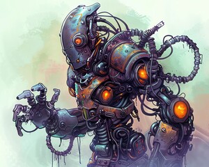 Steampunk warrior with a cybernetic arm