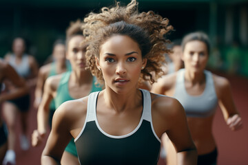 Young black woman runner in a competition race. Women's sports, running and athletics.