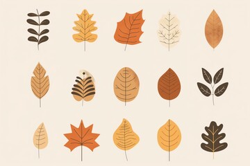 Obraz premium Set of minimalist autumn leaf illustrations in warm, earthy tones