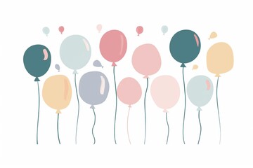 Minimalist pastel balloon illustration with soft hues for elegant and whimsical celebration party decoration. Featuring a simple design and gentle palette. Perfect for birthday invitations