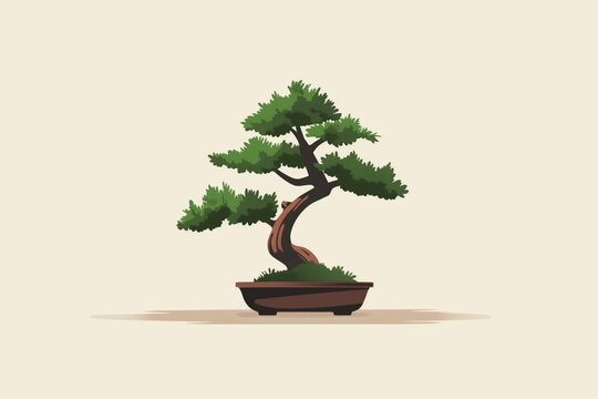 Tranquil minimalist Japanese bonsai tree illustration representing harmony, elegance, and simplicity in Asian culture and nature-themed artwork