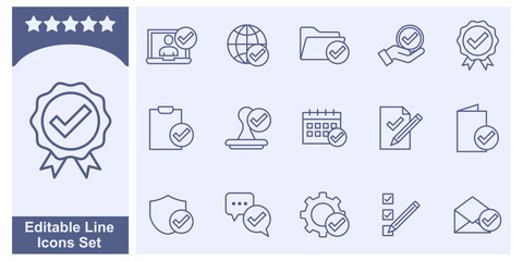 approve icon set. Champagne, certified, thumps up, agreement and more symbol template for graphic and web design collection logo vector illustration