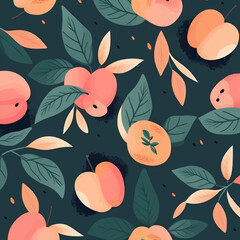 Obraz na płótnie Canvas Seamless pattern with peaches and leaves. Vector illustration.