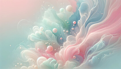 abstract background pastel fluid paint texture where pale pink soft blue and mint green flow 