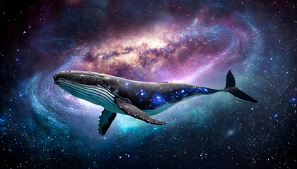 虹色の宇宙を海遊する大きなクジラ