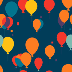 Seamless pattern with colorful balloons on dark blue background. Vector illustration.