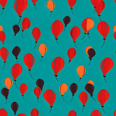 Seamless pattern with red and black balloons on a blue background