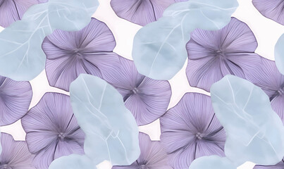 Seamless pattern with purple hydrangea flowers on white background