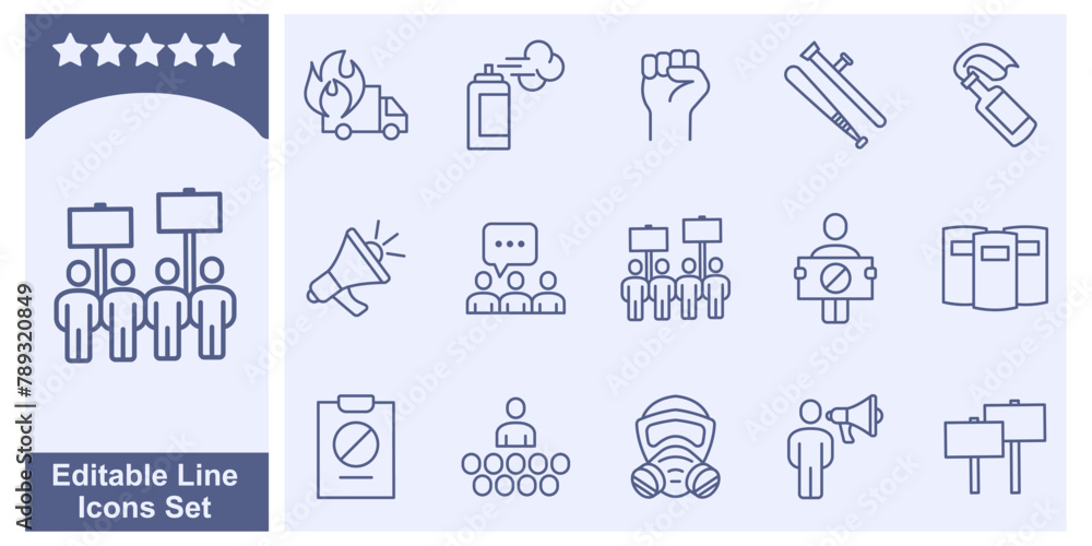 Poster protest icon set. demonstration symbol template for graphic and web design collection logo vector il