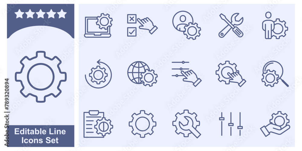 Poster setting icon set. setting management symbol template for graphic and web design collection logo vect