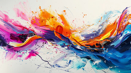 Vibrant abstract artwork with expressive brushstrokes in a studio setting
