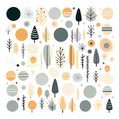 Hand drawn vector abstract graphic illustration with forest elements. Scandinavian style.