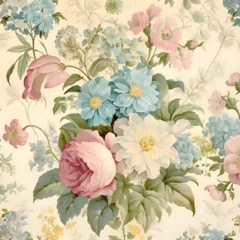 Foto op Canvas Seamless floral pattern with watercolor flowers in vintage style. © Hawk