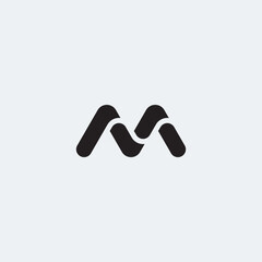  M letter initial logo with ribbon shadow style - black and white.