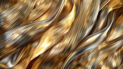 An image displaying the essence of of gold and platinum threads twisted together, creating a shimmering, luxurious weave. through abstract art.