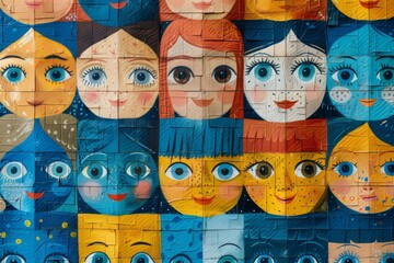 Background or banner with children's cartoon faces