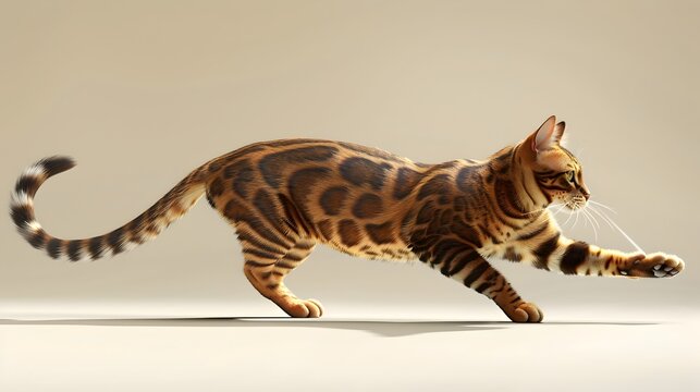 Mischievous Bengal Cat Chasing Elusive Laser Pointer Dot in Acrobatic Leaps