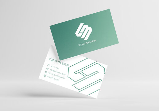 2 Textured Business Cards On White Background Mockup