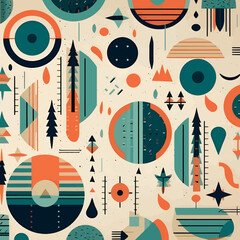 Seamless pattern with abstract geometric shapes. Vector illustration in vintage style.