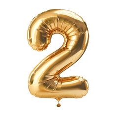 gold balloon number 2 on a transparent background isolated