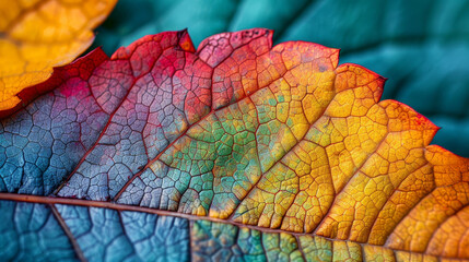 Close-up of vibrant autumn leaf showcasing rich colors and detailed veins - 789324639