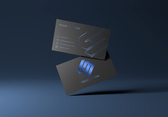 Black Textured Business Cards With Gold Effect Mockup