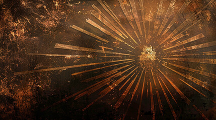 Visual art interpretation: of radiant sunbursts in gold and copper, set against a dark, matte canvas, evoking a sense of decadent luxury. portrayed with creativity.