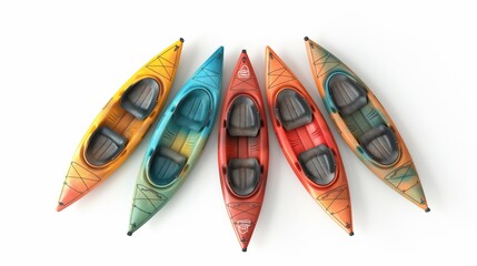 Five kayaks from a top-down view
