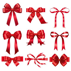 a collection of curly red ribbon christmas and birthday present banner set isolated against SVG on transparent background