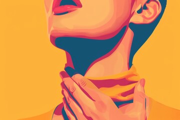 A striking visual of a person clutching their throat, a universal sign of experiencing a sore throat or discomfort.