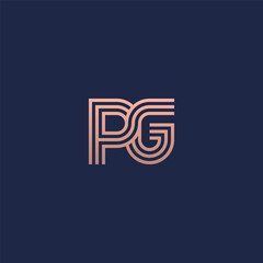  PG monogram logo with triple lines accent - gold color. - obrazy, fototapety, plakaty