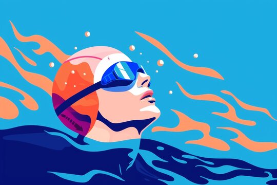 An athlete swims powerfully in blue waters, captured mid-stroke, perfect for sports and fitness themes.