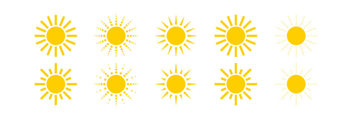 A set of different types of sun rays. Vector icon.