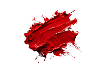 Red paint brush strokes isolated on transparent background generative ai, cut out, or clipping path.