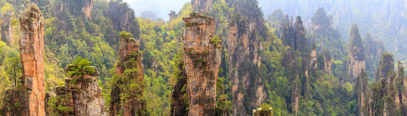 panoranic view of zhangjiajie national forest park Hunan, China.. a view from the top of the...