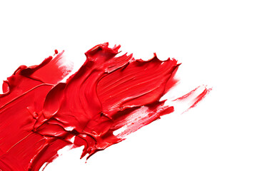 Red paint brush strokes isolated on transparent background generative ai, cut out, or clipping path.