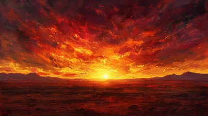 Muurstickers A symphony of fiery crimson and golden ochre, capturing the essence of a blazing sunset over the vast expanse of the desert.  © Tanveer Shah