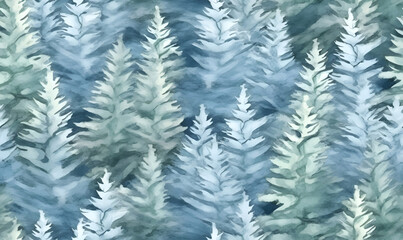 Watercolor seamless pattern with blue spruce branches. Hand drawn illustration