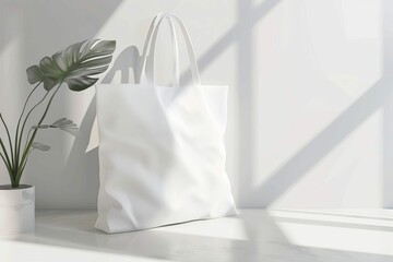 blank white tote bag mockup template realistic 3d rendering on white background